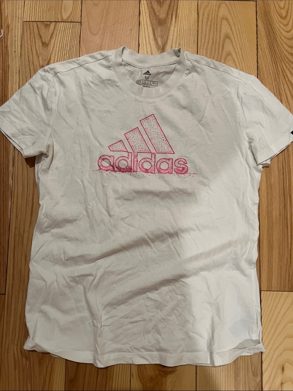 adidas White T-Shirt with Pink Logo